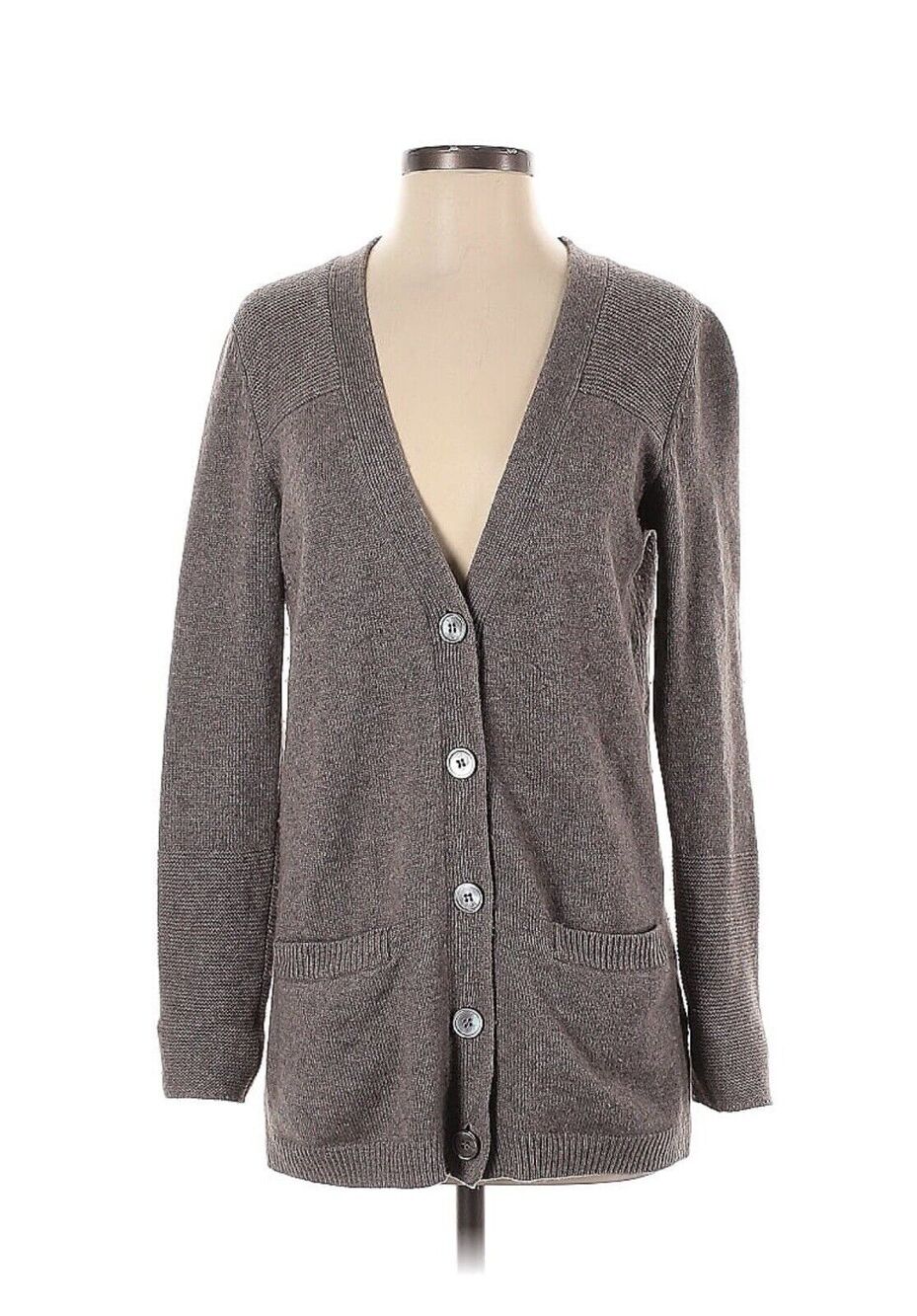 REPEAT CASHMERE Grey Wool Cashmere Knit V-Neck Button Scarlet Cardigan 38 US 6 S